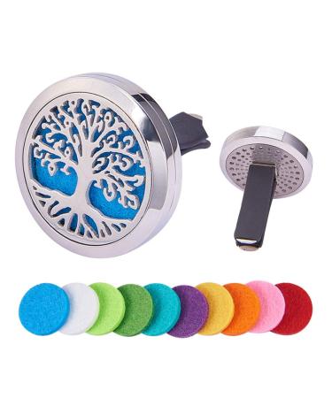 BENECREAT Tree of Life Car Air Freshener Aromatherapy Essential Oil Diffuser Stainless Steel Locket With Vent Clip with 10 Washable Felt Pads