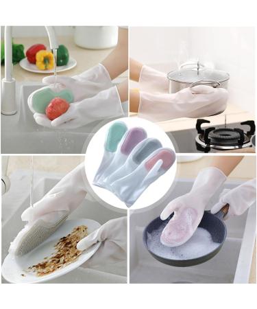 2 in 1 Magic Silicone Dishwashing Scrubber 4 Pairs Reusable Rubber Gloves Kitchen Tool for Household Dish Wash Bathroom Car - Buy Online on GoSupps.com