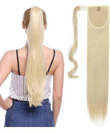 Silk-co Clip in Ponytail Wrap Around Hairpiece Straight Pony Tail Hair Clip on Extension 28 Long hair smooth Heat-Resisting Fiber Hairpiece for Women # Bleach Blond 28 Inch # Bleach Blond