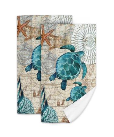 PSYU Sea Turtle Hand Towel Set of 2 for Bathroom Kitchen Absorbent Soft Home Face Bath Towels 27.5 X 16 Inches Sea Turtle One Size
