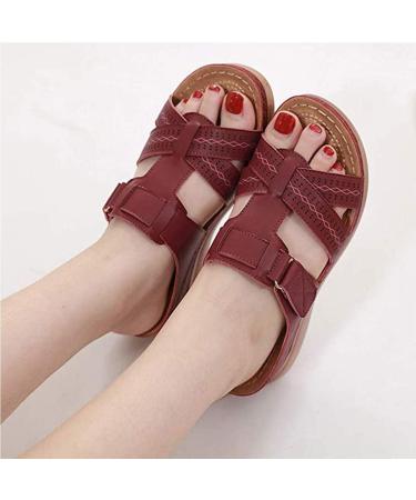 Women's Peep-Toe Sandals - Synthetic Leather Medium-High Wedge Heel Slip-On Light & Comfortable Summer Footwear (Burgundy Red 35 EU) - Buy Online on GoSupps.com