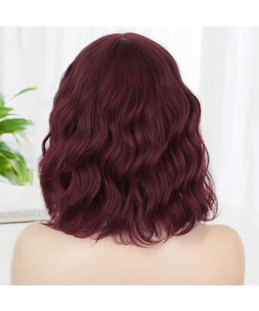 AISI HAIR Red Short Curly Bob Wig with Bangs | Burgundy Wine Red Synthetic Wave Bob Wig for Women - Buy Online on GoSupps.com