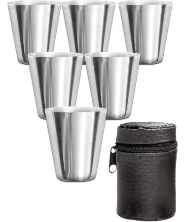 Outdoor Saxx Stainless Steel Cup Set - 6 Unbreakable Schnapps Cups with Leather Bag | Perfect Flachmann Accessories - Buy Online on GoSupps.com