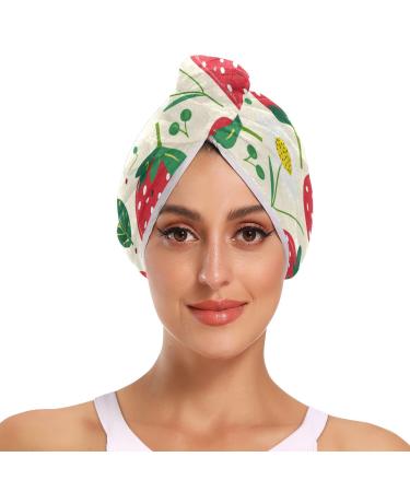 Red Strawberries Hair Towel 2 Pack Super Absorbent Hair Drying Towel Quick Dry Hair Turbans Head Towel with Button Twisty Wrap for Women Girls