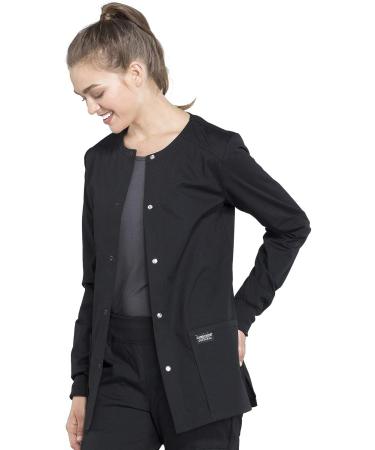 Women's Workwear Professional Snap Front Scrub Jacket - Soft Stretch Material - Medium, Black - WW340 - Buy Online on GoSupps.com