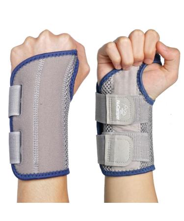 Nucamper breathable wristwear wrinkle bandage with metal-style stabilizer men women wristlear bandage adjustable wrist rails for arthritis tendinitis sprain of gray-marine s/m right hand (1 piece)