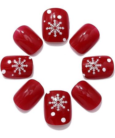 Brishow Christmas False Nails - Snow Press on Nails with Christmas Tree Design - Antler Short Red Fake Nails 24pcs for Women and Girls - Buy Online on GoSupps.com