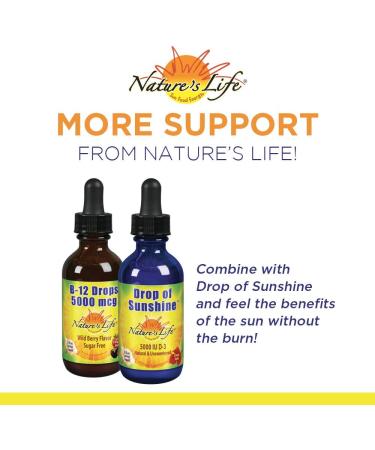 Nature's Life B-12 Drops Wild Berry 5000 mcg - 2 fl oz (60 ml) | Boost Energy & Metabolism - Buy Online on GoSupps.com