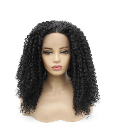 wig Ms front lace chemical fiber hair small curly black fluffy black man s long curly hair wig