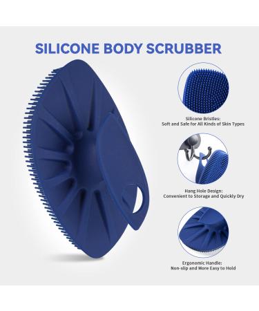 YEADMAL Exfoliating Silicone Body Scrubber Shower Brush - Gentle Massage Loofah Bath Scrub for Men, Women, Baby - Hygienic & Lathers Well - 1 Pack (Dark Blue) - Buy Online on GoSupps.com