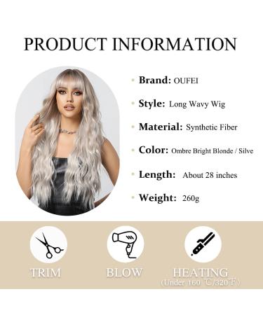 Oefei Long Ombre Bright Blonde Wig | Natural Wavy Synthetic Hair | Heat-Resistant Wigs for Women - Perfect for Daily Wear Parties & Cosplay - Buy Online on GoSupps.com