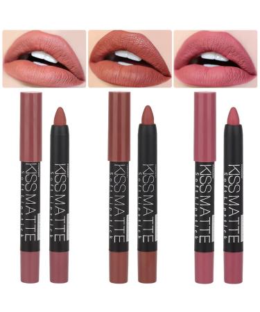 3 Colors Moisture Smooth Longwear Lipstick Pack Set Matte Color Stick Ultimate Lip Crayon for Makeup Collection - Nourishing Lipstick with a Matte Finish Waterproof Velvet Lipgloss Lip Stain (05 06 09) set02