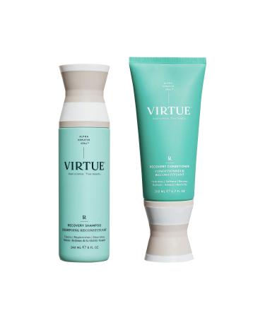 VIRTUE Recovery Shampoo & Conditioner Set | Full Size | Alpha Keratin Repairs Dry Damaged Hair | Sulfate Free Paraben Free Color Safe