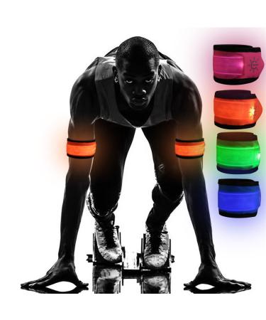 Emmabin 4 Pack LED Slap Armband Lights Glow Band for Running, Replaceable Battery - 4 Modes (Always Bright/Quick Flashing/Slow Flashing/Off), 35cm Glow Bracelets with 4Pcs Package Orange, Green, Pink, Blue