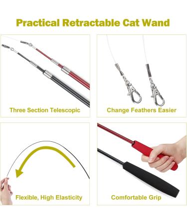 MeoHui 2PCS Retractable Cat Wand Toy + 9PCS Feather Refills - Interactive Kitten Toy for Chase & Exercise - Buy Online on GoSupps.com