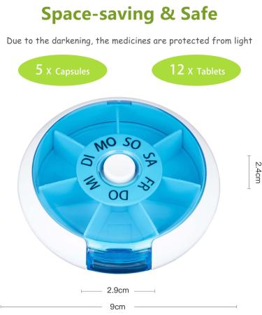 Buy Kafeiya Portable 7 Day Pill Box - Rotating Vitamin & Medicine Organizer - Blue | International Shipping - Buy Online on GoSupps.com