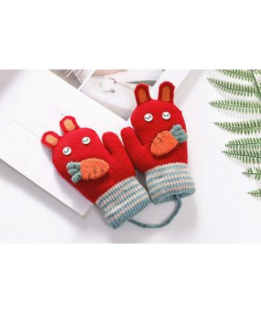 Kids Toddlers Knitted Gloves Mittens | Fleece Lined | Cartoon Design | Xmas Gift | Red - Buy Online on GoSupps.com