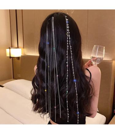 fdsmall Rhinestone Hair Chains Tassel Hair Clip Chain Punk Long crystal hair chains for Women Girls Party Hair Accessories