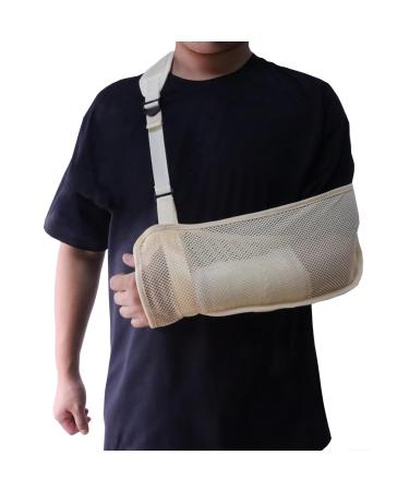 yeloumiss Mesh Arm Sling Lightweight Breathable Shoulder Immobiliser Support Adjustable Arm Sling Support Strap with Foam Neck Pad for Unisex Right Left for Wrist Hand Elbow Arm Injured (Beige)