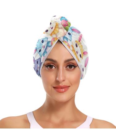 Colorful Easter Rabbits Hair Towel 2 Pack Super Absorbent Hair Drying Towel Quick Dry Hair Turbans Head Towel with Button Twisty Wrap for Women Girls