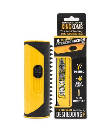 King Komb | Deshedding Tool | Top & Undercoat | Self Clean | Retractable Blades | 3 Metal Deshedding Edges | Rubber Bristles for Grooming | Large