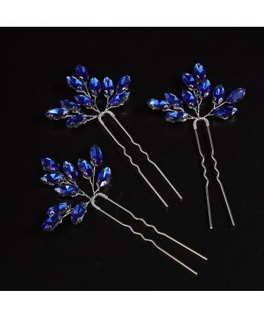 JWICOS Bridal Wedding Crystal Hair Pins - Pack of 3 (Blue Silver) - Hair Accessories for Women and Girls - Buy Online on GoSupps.com