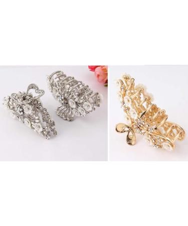 Vintage Metal Rhinestone Hair Claw with Imitation Pearl - Large Size Hair Clip for Women (Gold-A) - Buy Online on GoSupps.com
