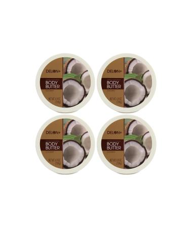 DELON Intense Moisturizing Body Butter 6.9 Oz (4-Pack) (Coconut) Coconut 6.9 Ounce (Pack of 4)