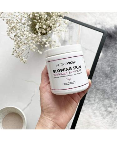 Active Wow Glowing Skin Powder - Vegan Drinkable Collagen with Hyaluronic Acid & Biotin | Radiant Skin & Hair Vitamins Green Tea Powder 115g - Buy Online on GoSupps.com