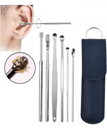 Narvei Ear Wax Removal Tool Set - 6 Pcs Stainless Steel Earwax Remover Kit with Storage Bag - Reusable Ear Cleaner Tool for Children, Kids, Adults - Blue - Buy Online on GoSupps.com