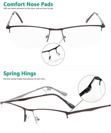 Eyekepper Half Rim Metal Reading Glasses +0.75 | Stylish Brown Spring Hinge Eyewear for Comfort - Buy Online on GoSupps.com