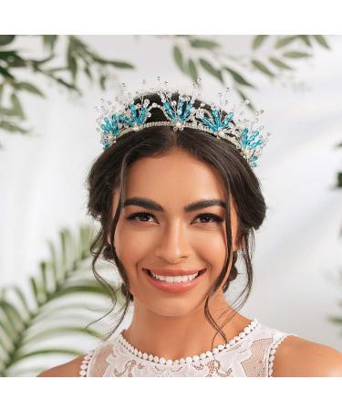 IYOU Crystal Princess Wedding Headband Blue Rhinestone Hair Bands Sparkly Birthday Communion Hair Accessories for Flower Girls - Buy Online on GoSupps.com