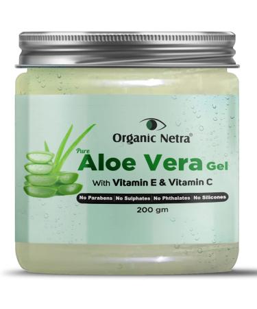 Organic Netra Pure Aloe Vera Gel With Vitamin C & E for Skin Face and Hair |Helps to Repair and Smoothens Hair |Relax and Renew Your Skin and Scalp |Paraben Free & Sulphate Free - 200 GM