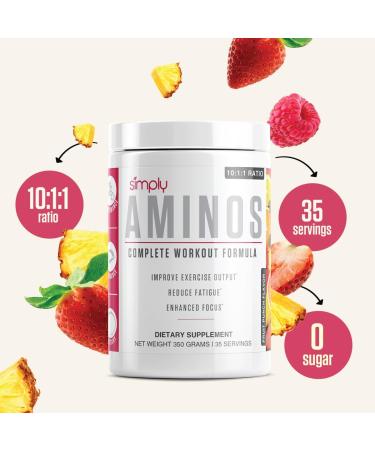Simply Aminos - Premium Amino Powder for Muscle Recovery & Endurance | Complete Workout Formula with BCAAs | Best Pre/Post Workout Drink - Fruit Punch (35 Servings - Buy Online on GoSupps.com