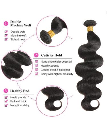8A Grade Brazilian Body Wave Hair Bundles - 100% Virgin Human Hair Extensions (12 14 16 inch) - Natural Black Color - Buy Online on GoSupps.com