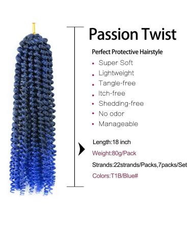 Passion Twist Hair Extensions - 7 Packs of 18-Inch T1B-Blue# Synthetic Crochet Hair for Bohemian Styles | Hair Yddm - Buy Online on GoSupps.com