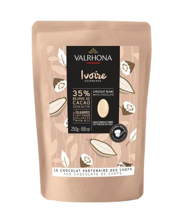 Valrhona Premium French Baking Creamy White Chocolate Discs (Feves) IVOIRE 35% Cacao. Easy Melt and Tempering. Hints of Vanilla & Warm Milk. For Sauces, Mousses, Frostings and Candies 250g (Pack of 1) IVOIRE WHITE 35% 1 Pa…
