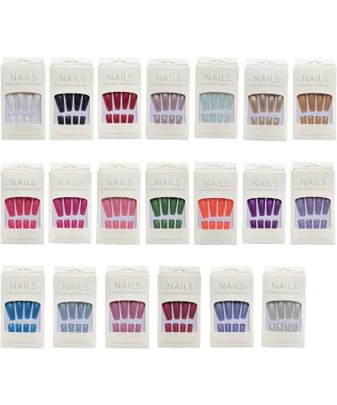 AUklOPVZZ 1 Set French Tip Press on Nails Solid Color Extension Shimmer Fingernails Decals Full Cover Salon Gifts Manicure Kit Type 1 jelly glue - Buy Online on GoSupps.com