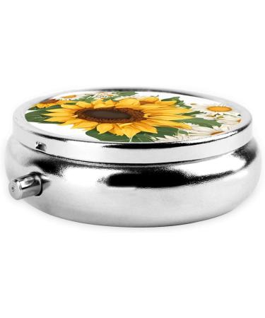 Buy Yellow Sunflowers & White Flowers Round Pill Box - 3 Compartment Portable Travel Medicine Organizer - Buy Online on GoSupps.com