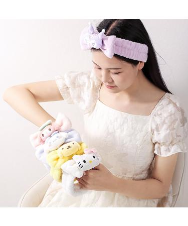 Pauluios Kawaii Spa Headband for Washing Face Cute Women's Soft Headband Coral Fleece Fluffy Women's Girls Hairband for Makeup Skin Care Shower Wash Party (White Bow-Kit) - Buy Online on GoSupps.com