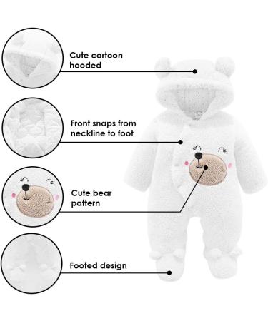 Newborn Cartoon Bear Snowsuit | Winter Thick Coat Footed Romper | Eurobuy | Baby Girl Boy White 0-3 Months - Buy Online on GoSupps.com