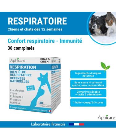 APHICARE - Respiration - 30 tablets - Respiratory comfort - Eucalyptus - Thyme - Echinacea - Food supplement for dogs and cats - Made in France - Buy Online on GoSupps.com