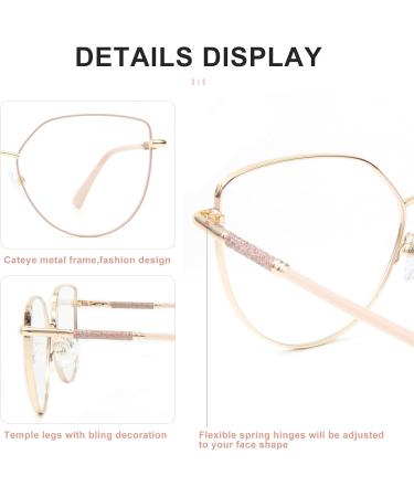 Shop Okh Blue Light Filter Cat Eye Glasses for Women - Anti-Glare Metal Frames with Bling Decoration - Perfect for Gaming & Reading in Gold/Kahki - Buy Online on GoSupps.com