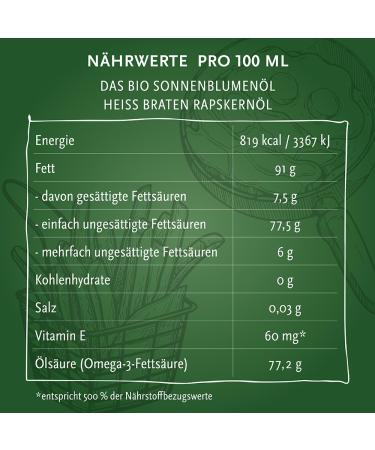 Teutoburg Organic Sunflower Kernel Oil - Hot Frying Oil for Roasting & Frying | 500ml - Heat Resistant Up to 180 C - Buy Online on GoSupps.com