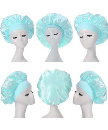 Silk Hair Bonnet for Sleeping - Wide Band Satin Night Cap for Women and Girls - Elastic Hat for Black and Curly Hair - Light Blue (1pcs) - Buy Online on GoSupps.com