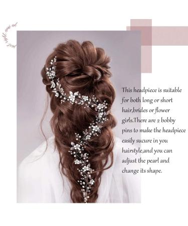 Catery Silver Crystal Pearl Hair Vine Headband for Bride Wedding - B-Silver-40CM - Buy Online on GoSupps.com