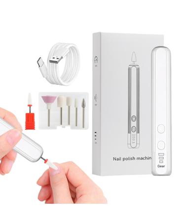 Electric Filer for Nail - Electric Polishing Set with Nail Drill - Compact Portable Design Nail Drill Kit Hand Foot Care Tool for Acrylic Gel Nails White English Version