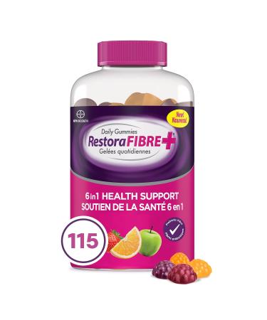RestoraFIBRE+ 6 in 1 Daily Prebiotic Fibre Supplement Gummies for Adults Supports Health Benefits including Regularity Gentle Constipation Relief & Healthy Immune Function with Naturally Sourced Inulin (115 ea)