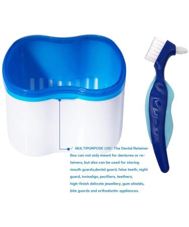 Denture Case with Cups, Toothbrush, and Holder for Travel - Blue | Dentures Container with Basket for Mouth Guard, Night Guard, Retainer - Hard Denture Organizer - Buy Online on GoSupps.com