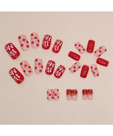 SINLOV Christmas Love Heart Fake Nails Long Sequin French Square False Nails Glossy Press on Nails Ballerina Acrylic Full Cover Fake Nail for Women and Girls - Buy Online on GoSupps.com